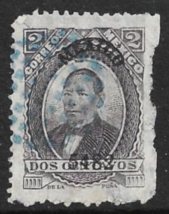 MEXICO 1882 2c Dark Violet Thin Paper w 5483 MEXICO Ovpt Issue Sc 132 Used