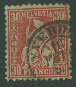 Switzerland SC# 46 Seated Helvetia, 30c, Used | Europe