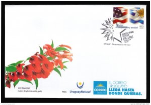 2017 URUGUAY AND USA FLAGS COOPERATION FRIENDSHIP STARS SUN  FDC COVER  1 USE...