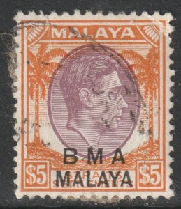 Malaya Straits Setts Scott 271 - SG18, 1945 BMA Overprint $5 Die I used