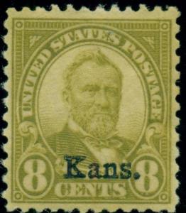 US #666 8¢ KANS. og, NH toned, VF+ centering, Scott $145.00