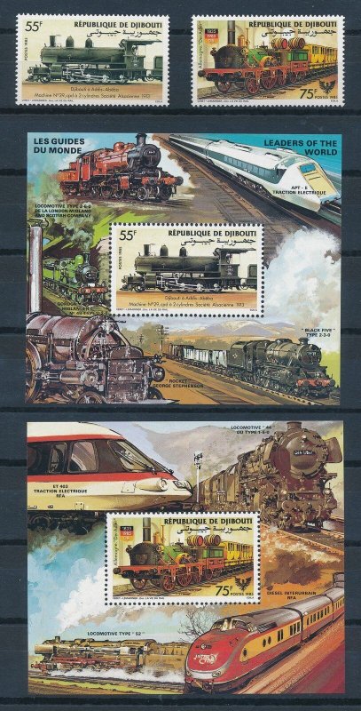 [113690] Djibouti 1985 Railway trains Eisenbahn with Sheets MNH