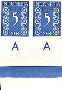 Indonesia 1950, Pair of 2 5c RIS imperforated, bottom border, Unused (hinged)