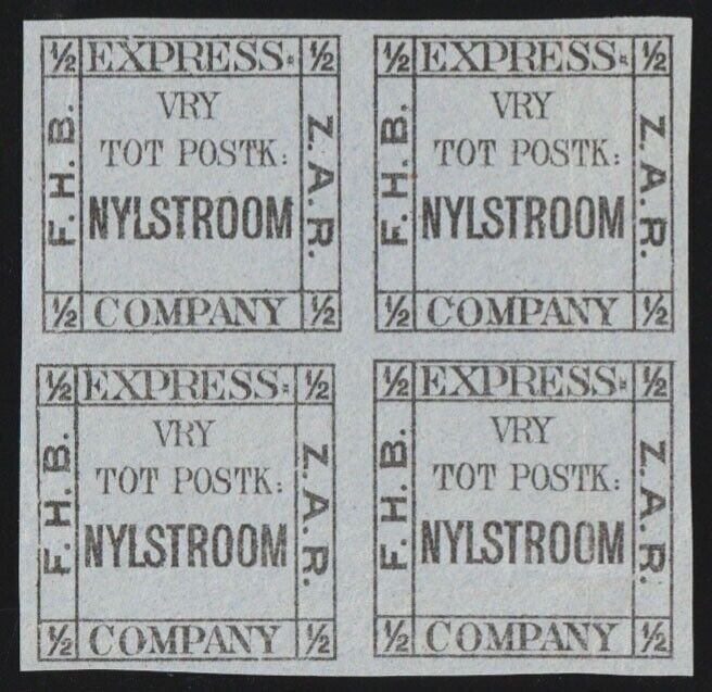 TRANSVAAL 1887 Bakker's Express Local Post ½d Nystroom block. Scarce multiple.