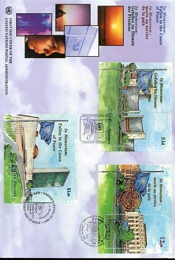 UNITED NATIONS 1999 FALLEN IN CAUSE..S/Ss NY GENEVA VIENNA ON TRIPLE CANCEL  FDC 