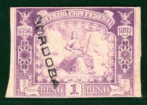 MEXICO Revenue Stamp 1p High Value CONTRIBUCION FEDERAL 1896-97 Mint MNG BROWN66