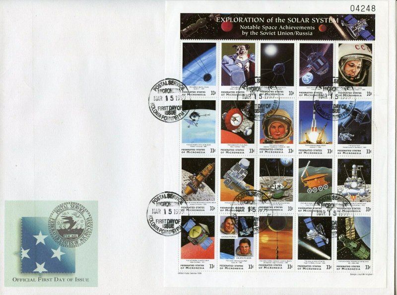 MICRONESIA 1999 EXPLORATION OF THE SOLAR SYSTEM SET OF 2 SHEET FIRST DAY COVERS 