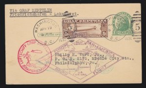 US C14 $1.30 Graf Zeppelin on Flown First Day Cover Post Card VF SCV $900