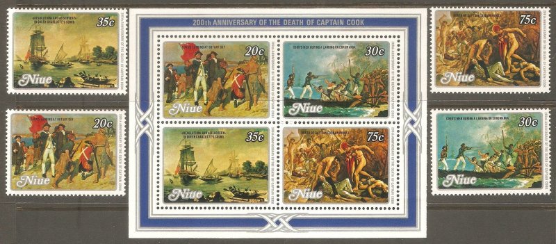 NIUE Sc# 251 - 254a MNH FVF Set of 4 + SS Captain James Cook Paintings