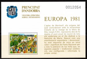 Andorra Spanish 1981 EUROPA CEPT 1981 SOUVENIR SHEET VEGUERIA EPISCOPAL MNH