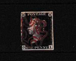 GB QV 1840 1d Penny Black SG1 Maltese Cross Fine Used BP15366