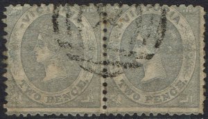 VICTORIA 1860 QV EMBLEMS 2D PAIR WMK 'THREE PENCE' USED