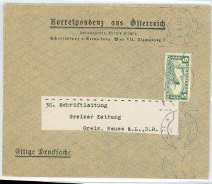 Austria QE4 5 heller (QE4) Eilige Drucksuche (express printed matter) stamp pays both 3h printed matter rate and 2h added expres