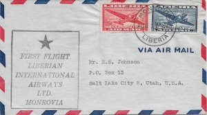 Monrovia, Liberia to Salt Lake City, UT 1948 1st Flt. Liberian Airways (53857)