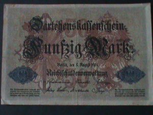 ​GERMANY-1914-IMPERIAL BANK NOTE-50 MARKS- CIRCULATED-VF-110 YEARS OLD