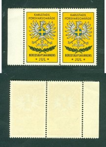 Sweden Poster Stamp Pair. MNH. WWII. Karlstad's Home Guard. Christmas Seal. 