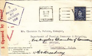 1941, Melbourne, Australia to Los Angeles, CA, Censored, See Remark (C3097)