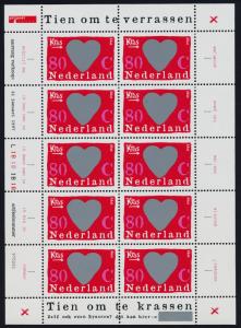 Netherlands 955 sheet Plate 1B MNH Surprise Stamps, Heart