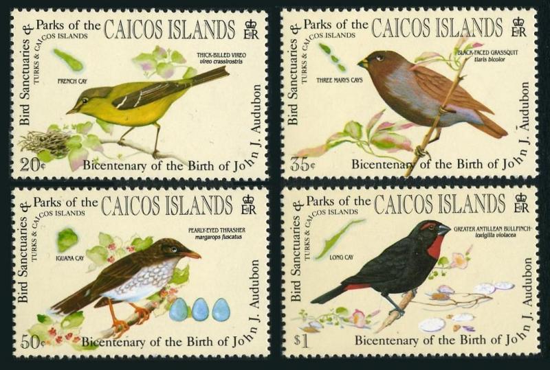 Caicos 60-64,MNH.Michel 62-66 Bl.8. Audubon birds 1985.Vireo,Grassquit,Thrasher