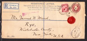 Great Britain 1913 Registered Letter from Southampton to USA