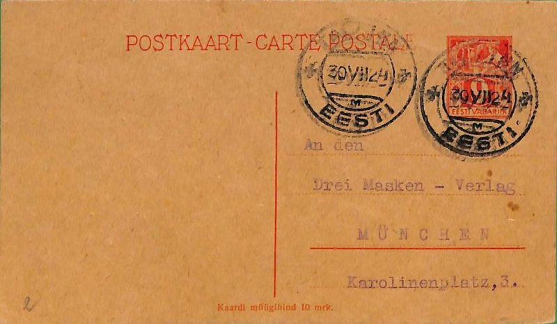 ad5918 - ESTONIA - Postal History - POSTAL STATIONERY CARD # P1 to Germany 1924