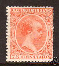 Spain Sc 267 MLH. 1889-99 75c King Alfonso XIII, scarce