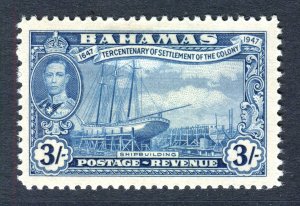 Bahamas 1948 KGVI. Tercentenary. 3s blue. Mint hinged. SG190.