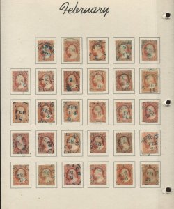 1851 3¢ Complete Calendar Collection 11 & 11A of 366 Stamps with BLUE CANCELS