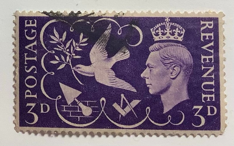 Great Britain 1946 Scott 265 used - 3p, King George VI & Dove, Return to Peace
