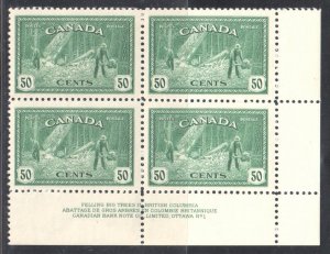 Canada #272 MINT NH LR BLOCK OF 4 - C$225.00