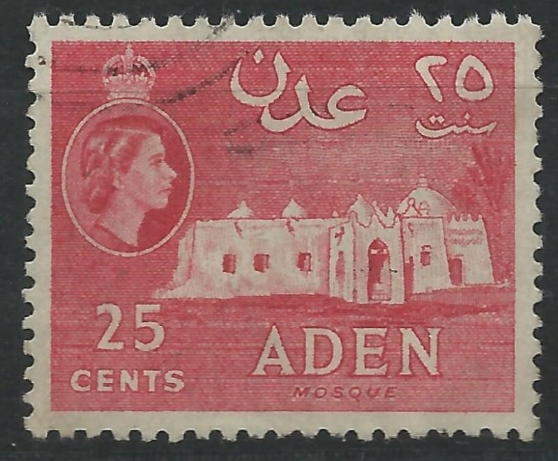 Aden 1953 - QE2 25c red wmk Mult Script CA - used