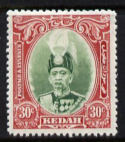 Malaya - Kedah 1937 Sultan 30c green & scarlet fine m...