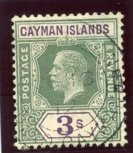 Cayman Islands 1908 KEVII 3s green & violet very fine used. SG 50. Sc 42.