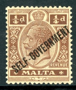 Malta 1922 British KGV ¼p Brown MCSCA Self Gov't Scott #86 MNH U367 ⭐⭐⭐⭐⭐