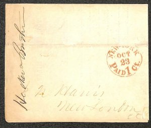 USA CROTON FLOUR MILL NEW YORK CONNECTICUT CIRCULAR STAMPLESS FOLDED COVER 1851