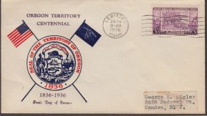 1936 Oregon Territory 100 years Sc 783-24 FDC Clifford cachet Lewiston ID (W
