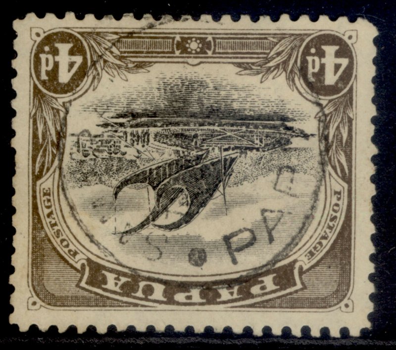 AUSTRALIA - Papua EDVII SG52, 4d black & sepia, USED. Cat £17. CDS. WMK INVERTED 