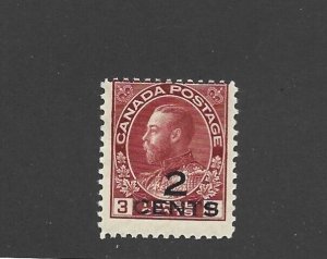 Canada Scott 140 2-cent George V surcharge Unused Hinged 2016 cv $27.50