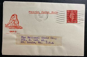 1940 Old Ham England Advertising Printed Paper Rate Cover To St Louis Mo USA 