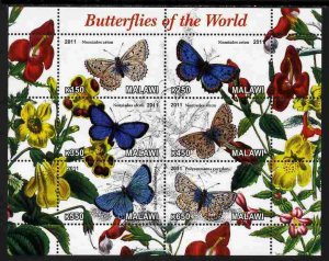 MALAWI - 2011 - Butterflies of the World  #1 - Perf 6v Sheet - MNH-Private Issue