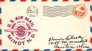 FFC 1940 - US Airmail RT AM 26 - Minot, N. Dak - F50851