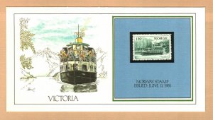 VICTORIA PLEASURE BOAT 1981 NORWAY 1,30 Stamp Presentation Card #71448A