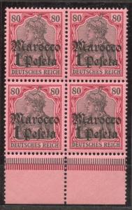 Morocco 1905 Germania Marocco cc 1 P. MNH margin block of 4, no watermark