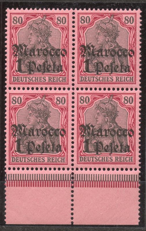 Morocco 1905 Germania Marocco cc 1 P. MNH margin block of 4, no watermark