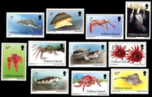 FALKLAND ISLANDS 598-608 VF/NH - Inshore Marine Life Short Set