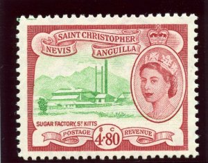 St Kitts-Nevis 1954 QEII $4.80 green & carmine MLH. SG 118. Sc 134.