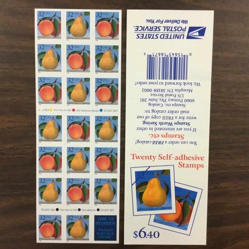   2494a   Peach & Pear,  V44454.  Pane of 20.  MNH  32¢.  Issued in 1995. 