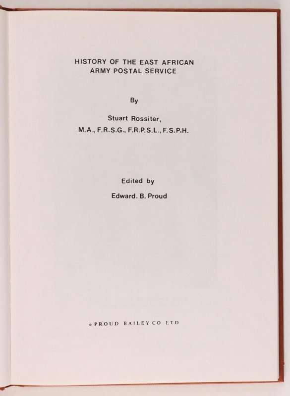 LITERATURE Kenya Uganda Tanganyika History of East African Army Postal Service.