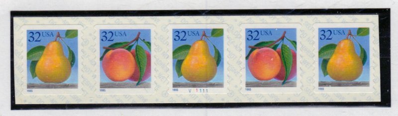 SC# 2495-95A - (32c) - Peach & Pear coil Die Cut 8.8 V, MNH PNC/5