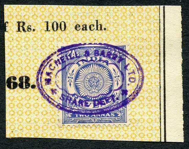 India KGV 2a Revenue Stamp on piece